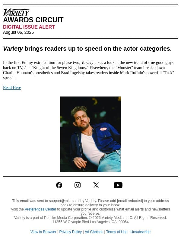 Emmy Extra Edition: Actor email from Variety screenshot