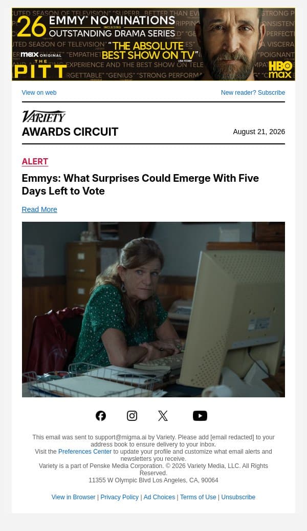 Emmys: What Surprises Could Emerge With Five Days Left to Vote email from Variety screenshot
