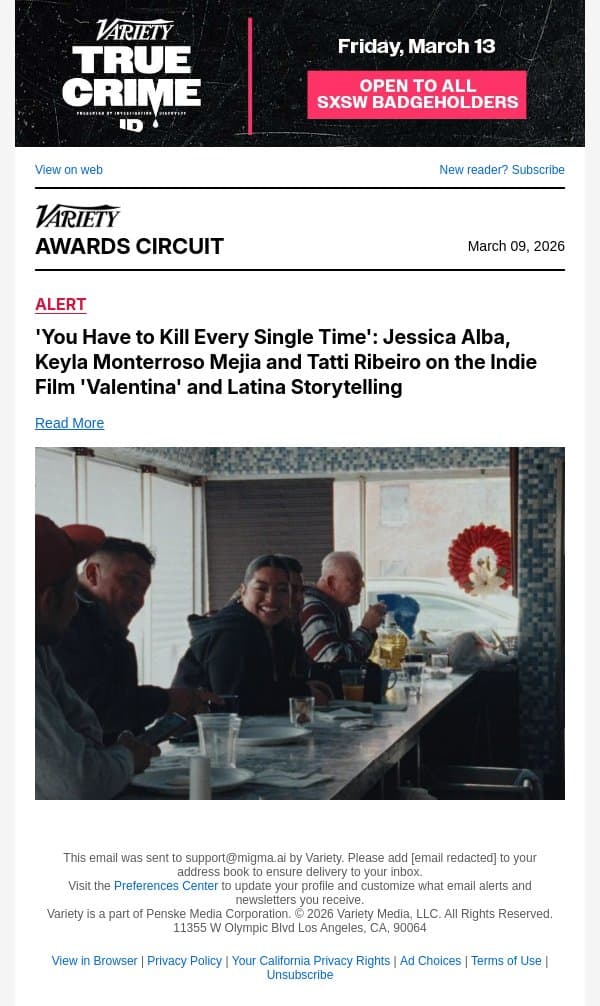 'You Have to Kill Every Single Time': Jessica Alba, Keyla Monterroso Mejia and Tatti Ribeiro on the Indie Film 'Valentina' and Latina Storytelling email from Variety screenshot