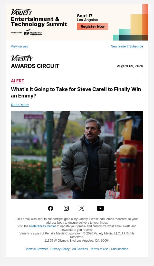 What's It Going to Take for Steve Carell to Finally Win an Emmy? email from Variety screenshot