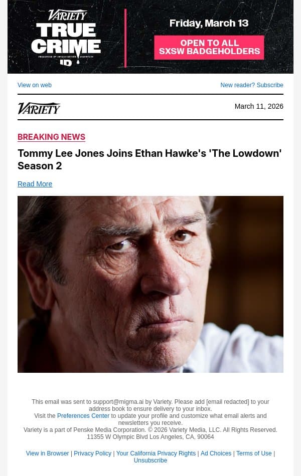Tommy Lee Jones Joins Ethan Hawke's 'The Lowdown' Season 2 email from Variety screenshot