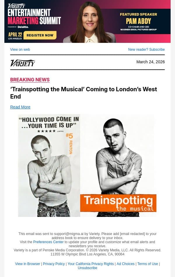 ‘Trainspotting the Musical’ Coming to London’s West End email from Variety screenshot