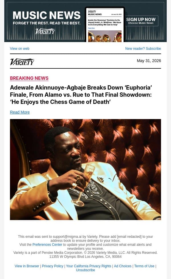 Adewale Akinnuoye-Agbaje Breaks Down ‘Euphoria’ Finale, From Alamo vs. Rue to That Final Showdown: ‘He Enjoys the Chess Game of Death’ email from Variety screenshot