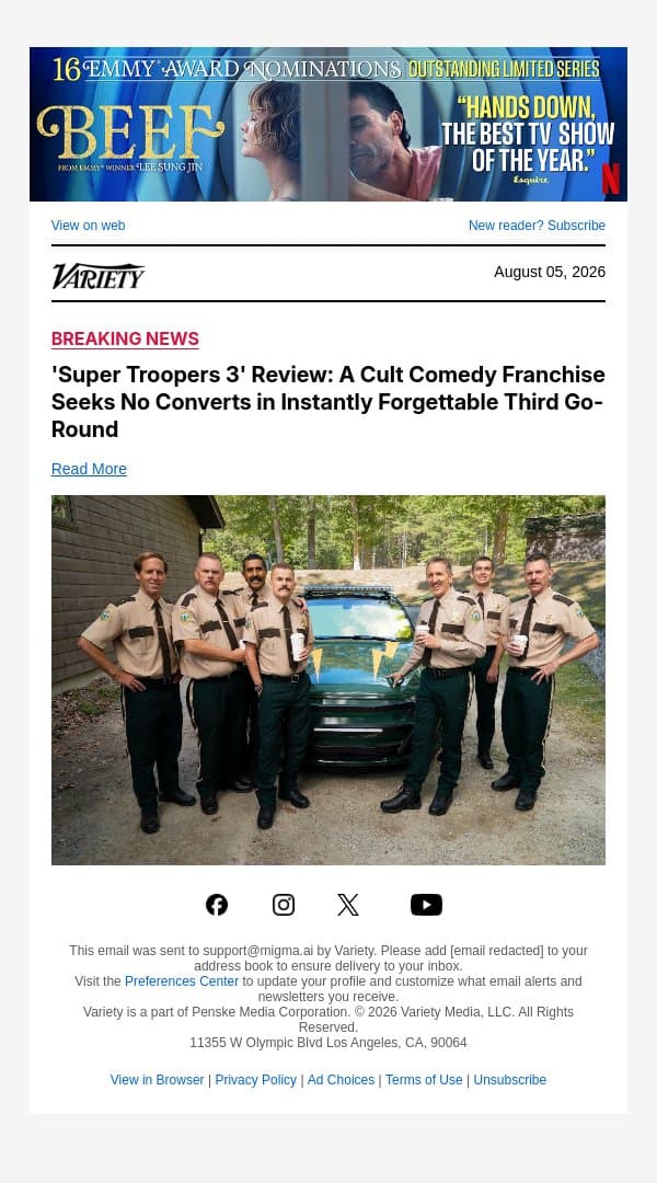 'Super Troopers 3' Review: A Cult Comedy Franchise Seeks No Converts in Instantly Forgettable Third Go-Round email from Variety screenshot