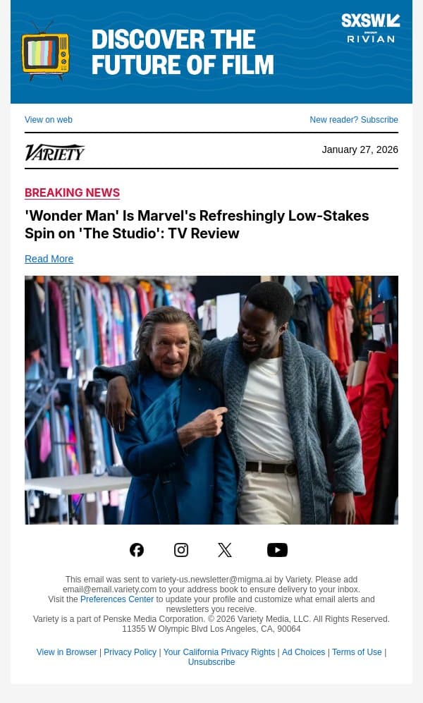 'Wonder Man' Is Marvel's Refreshingly Low-Stakes Spin on 'The Studio': TV Review email from Variety screenshot