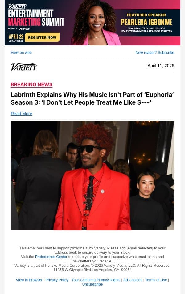 Labrinth Explains Why His Music Isn't Part of ‘Euphoria’ Season 3: ‘I Don't Let People Treat Me Like S---’ email from Variety screenshot