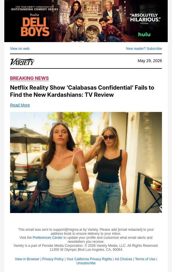 Netflix Reality Show ‘Calabasas Confidential’ Fails to Find the New Kardashians: TV Review email from Variety screenshot