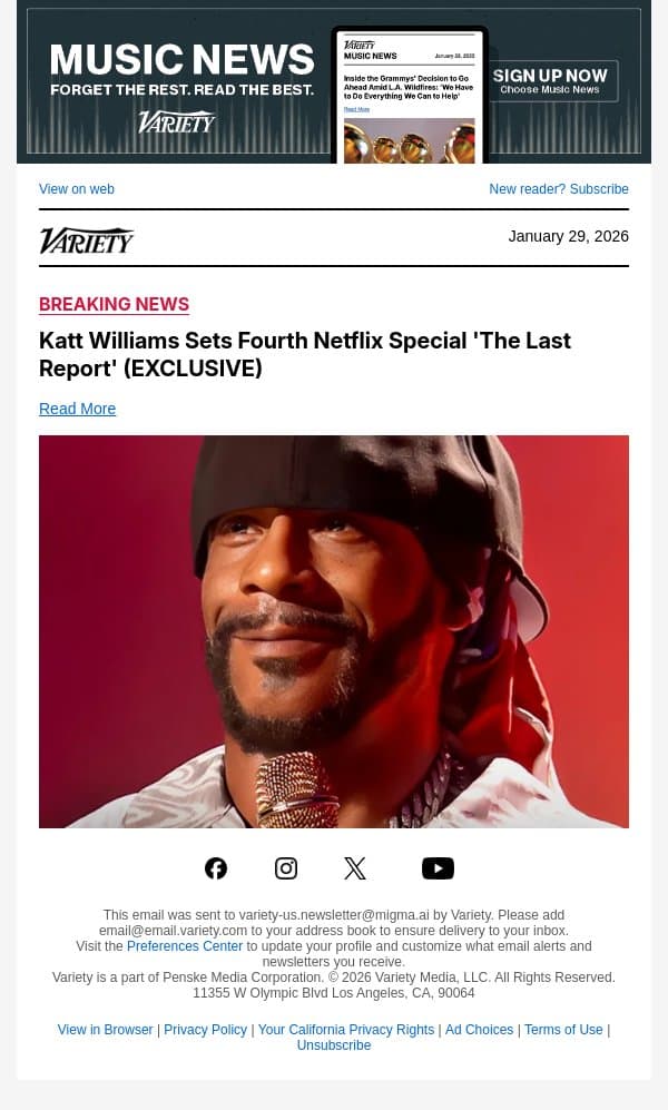 Katt Williams Sets Fourth Netflix Special 'The Last Report' (EXCLUSIVE) email from Variety screenshot