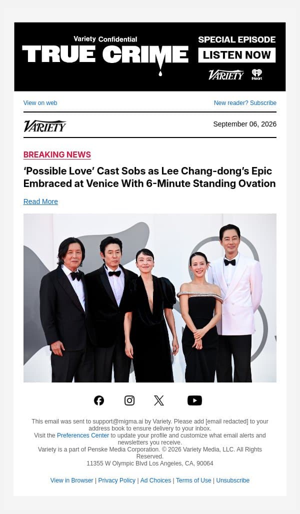 ‘Possible Love’ Cast Sobs as Lee Chang-dong’s Epic Embraced at Venice With 6-Minute Standing Ovation email from Variety screenshot