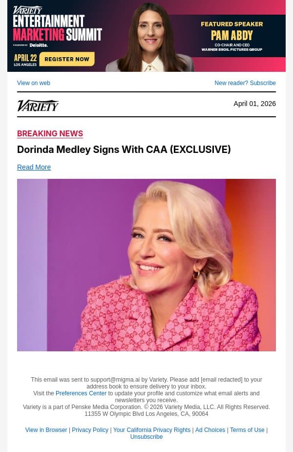 Dorinda Medley Signs With CAA (EXCLUSIVE) email from Variety screenshot