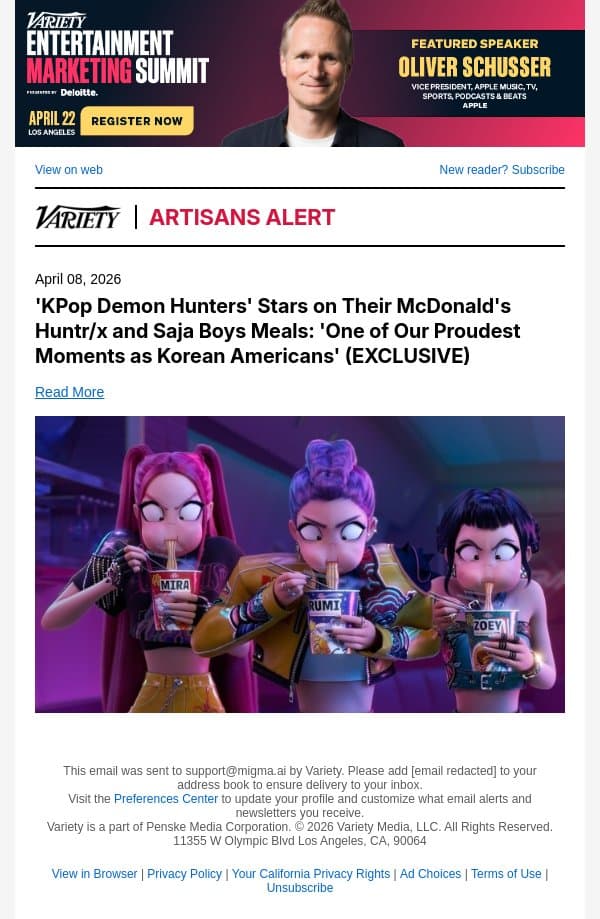 'KPop Demon Hunters' Stars on Their McDonald's Huntr/x and Saja Boys Meals: 'One of Our Proudest Moments as Korean Americans' (EXCLUSIVE) email from Variety screenshot