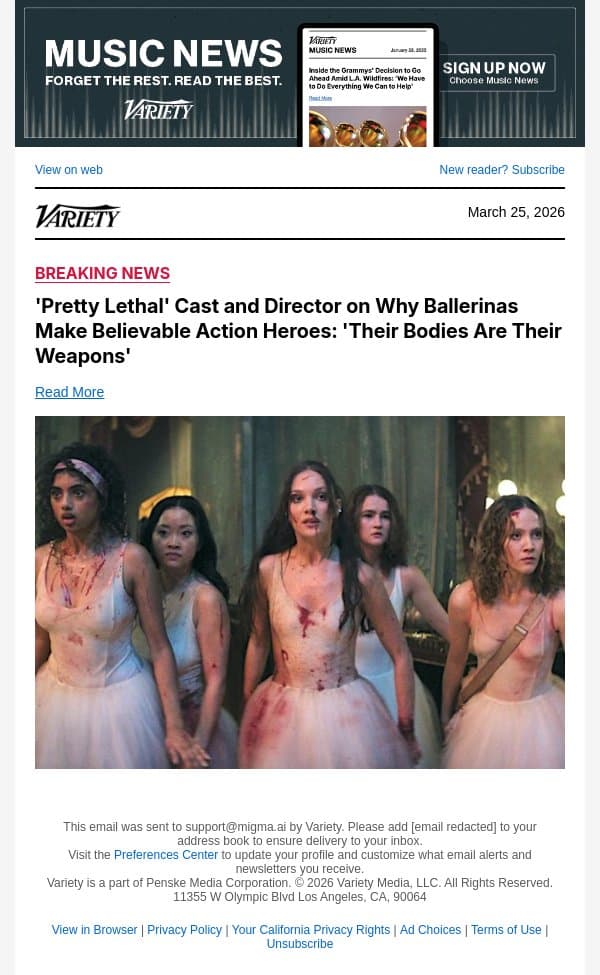 'Pretty Lethal' Cast and Director on Why Ballerinas Make Believable Action Heroes: 'Their Bodies Are Their Weapons' email from Variety screenshot