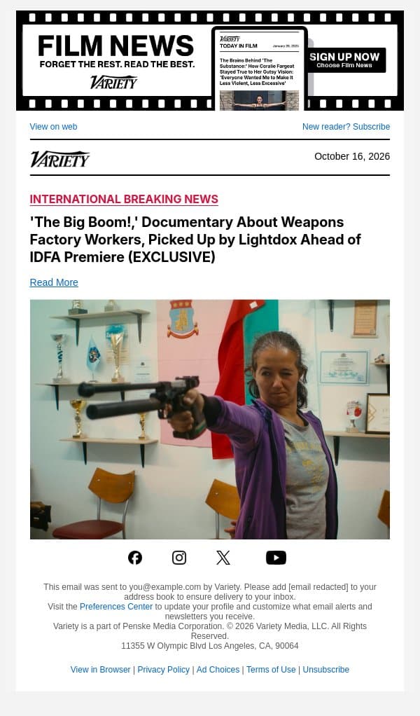'The Big Boom!,' Documentary About Weapons Factory Workers, Picked Up by Lightdox Ahead of IDFA Premiere (EXCLUSIVE) email from Variety screenshot