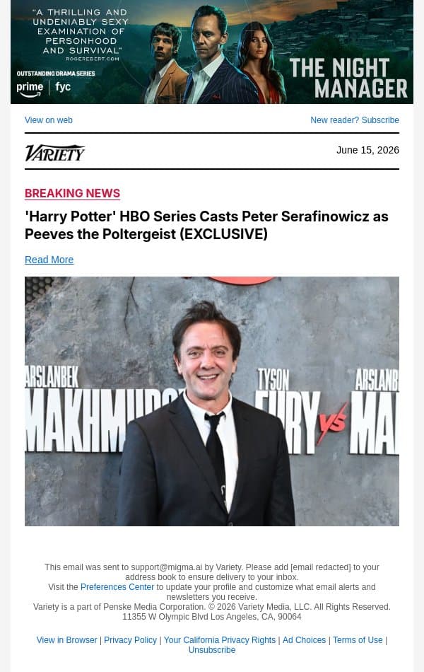 'Harry Potter' HBO Series Casts Peter Serafinowicz as Peeves the Poltergeist (EXCLUSIVE) email from Variety screenshot
