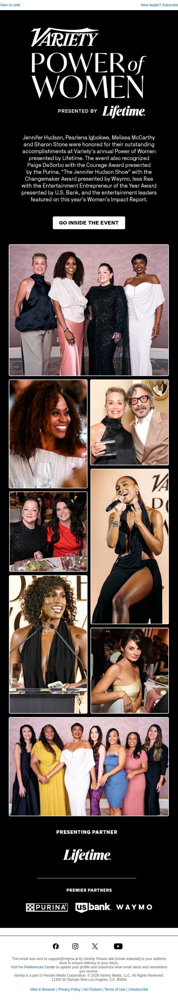 Go Inside Variety's Power of Women Celebrating Jennifer Hudson, Pearlena Igbokwe, Melissa McCarthy, Sharon Stone, and More email from Variety screenshot