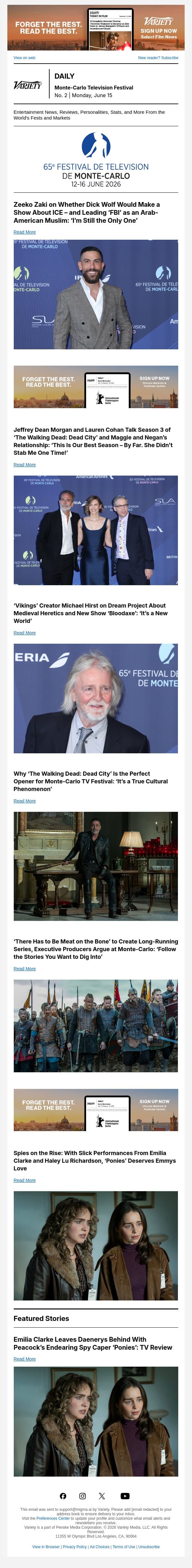 Zaki Discusses ‘FBI’; 'Walking Dead' Stars; Hirst on ‘Bloodaxe’ email from Variety screenshot