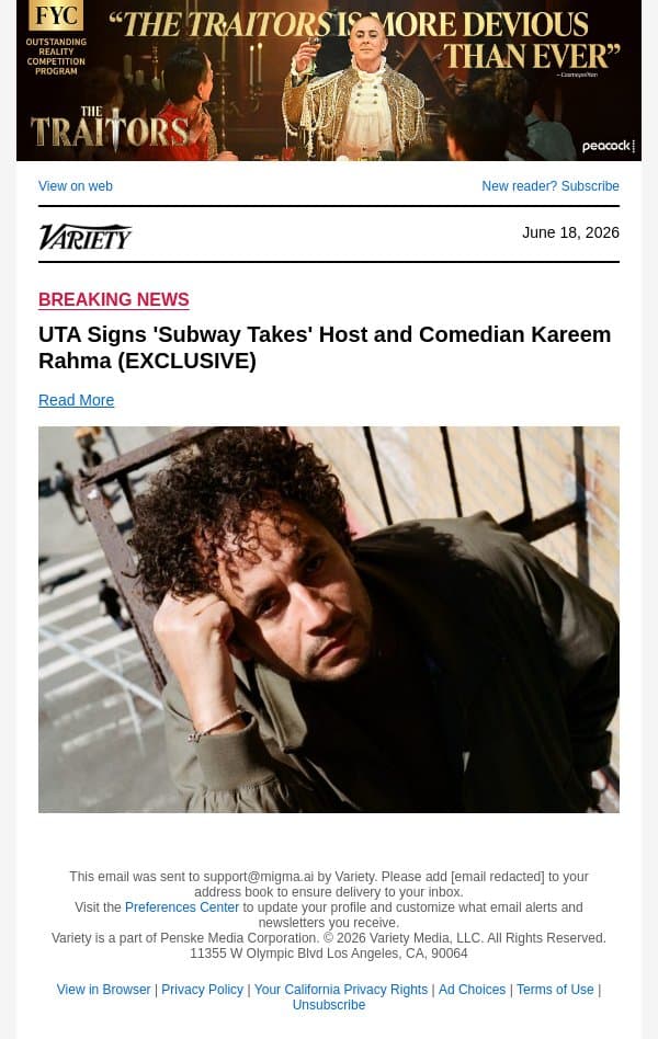 UTA Signs 'Subway Takes' Host and Comedian Kareem Rahma (EXCLUSIVE) email from Variety screenshot