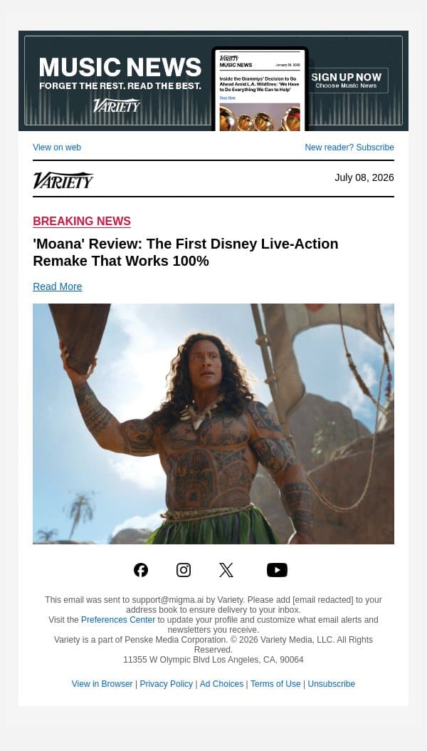 'Moana' Review: The First Disney Live-Action Remake That Works 100% email from Variety screenshot