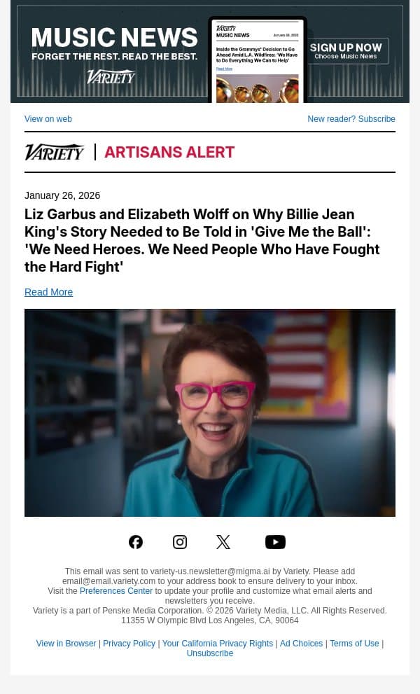 Liz Garbus and Elizabeth Wolff on Why Billie Jean King's Story Needed to Be Told in 'Give Me the Ball': 'We Need Heroes. We Need People Who Have Fought the Hard Fight' email from Variety screenshot