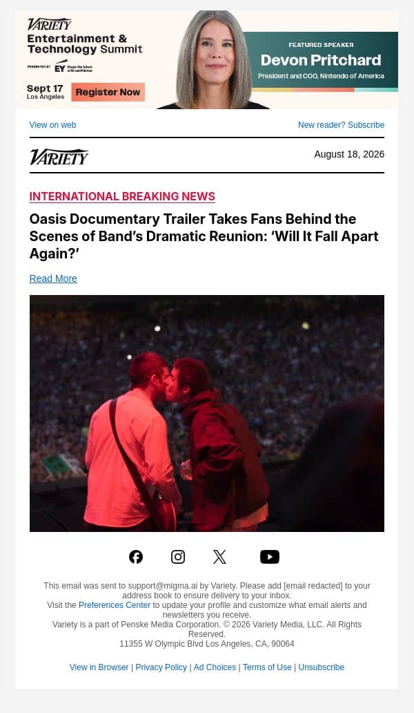 Oasis Documentary Trailer Takes Fans Behind the Scenes of Band’s Dramatic Reunion: ‘Will It Fall Apart Again?’ email from Variety screenshot