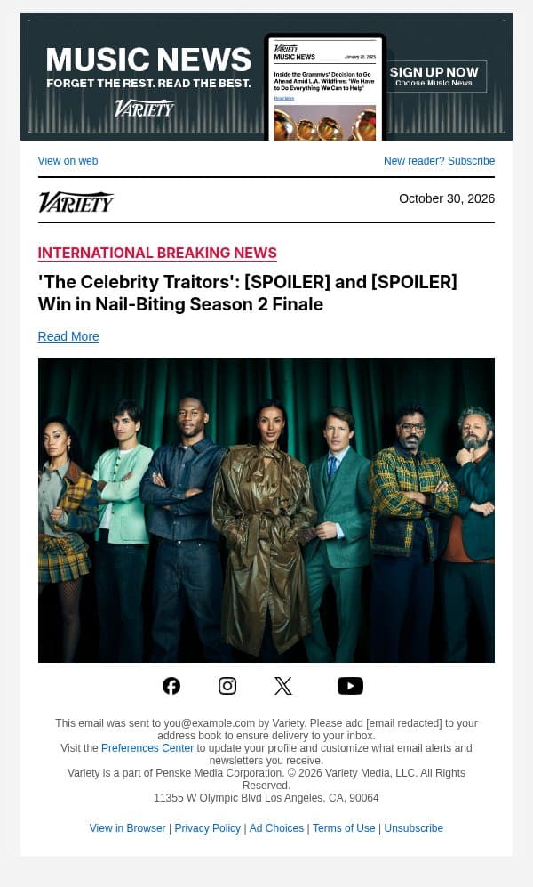 'The Celebrity Traitors': [SPOILER] and [SPOILER] Win in Nail-Biting Season 2 Finale email from Variety screenshot