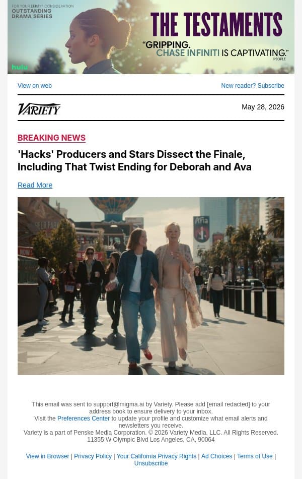 'Hacks' Producers and Stars Dissect the Finale, Including That Twist Ending for Deborah and Ava email from Variety screenshot