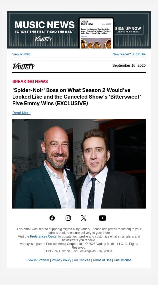 'Spider-Noir' Boss on What Season 2 Would've Looked Like and the Canceled Show's 'Bittersweet' Five Emmy Wins (EXCLUSIVE) email from Variety screenshot