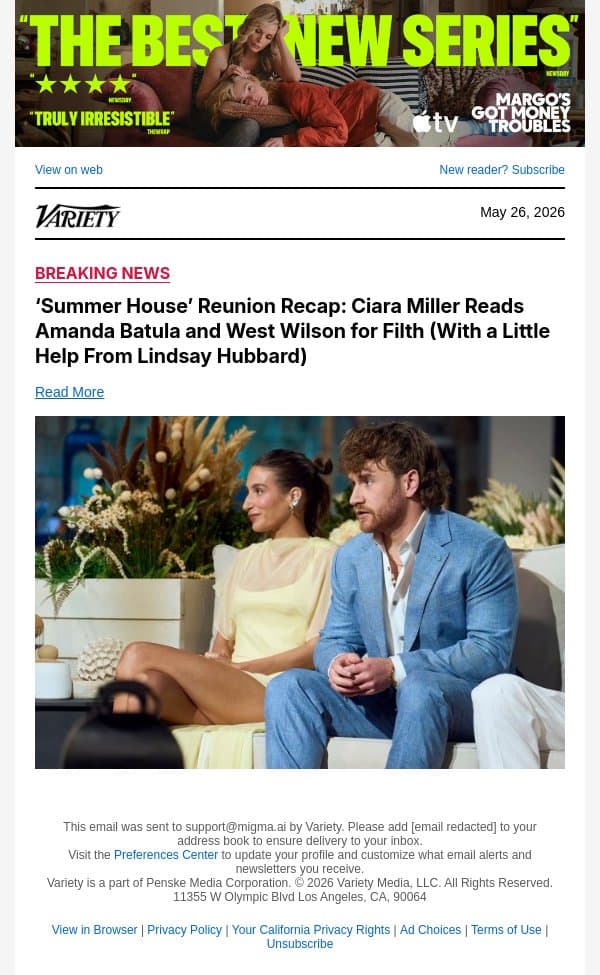 ‘Summer House’ Reunion Recap: Ciara Miller Reads Amanda Batula and West Wilson for Filth (With a Little Help From Lindsay Hubbard) email from Variety screenshot