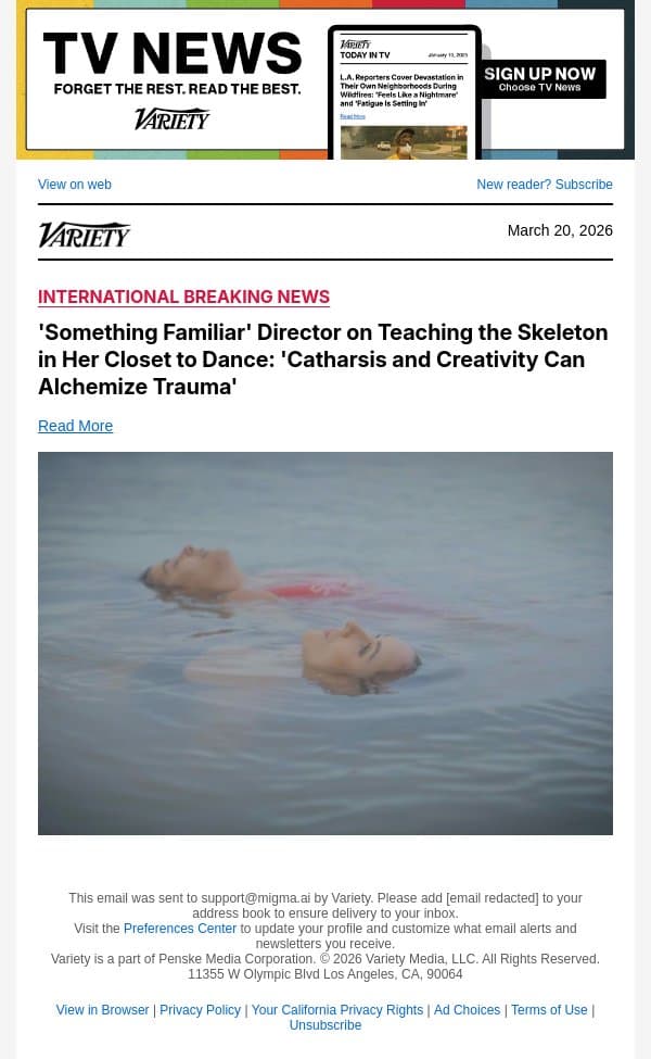 'Something Familiar' Director on Teaching the Skeleton in Her Closet to Dance: 'Catharsis and Creativity Can Alchemize Trauma' email from Variety screenshot