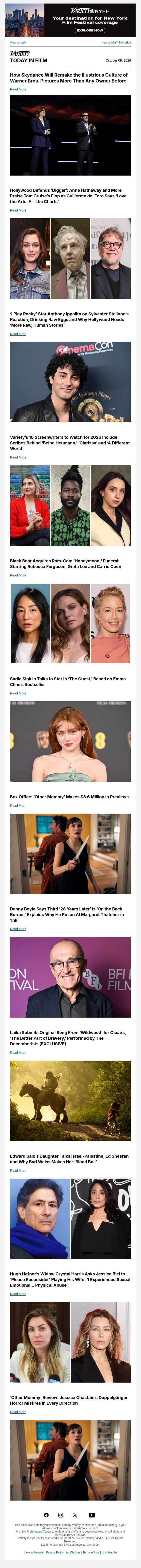 How Warner Bros. Pictures Will Change; Hollywood Defends 'Digger'; Anthony Ippolito Interview email from Variety screenshot