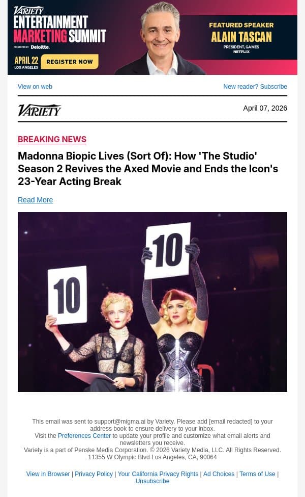 Madonna Biopic Lives (Sort Of): How 'The Studio' Season 2 Revives the Axed Movie and Ends the Icon's 23-Year Acting Break email from Variety screenshot