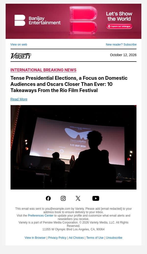 Tense Presidential Elections, a Focus on Domestic Audiences and Oscars Closer Than Ever: 10 Takeaways From the Rio Film Festival email from Variety screenshot
