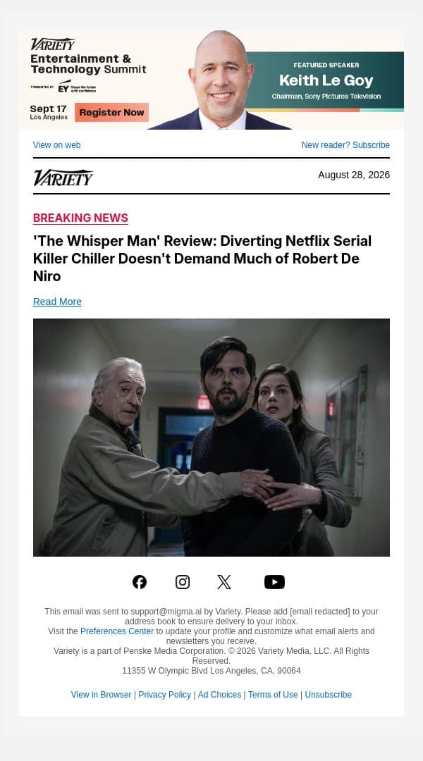 'The Whisper Man' Review: Diverting Netflix Serial Killer Chiller Doesn't Demand Much of Robert De Niro email from Variety screenshot