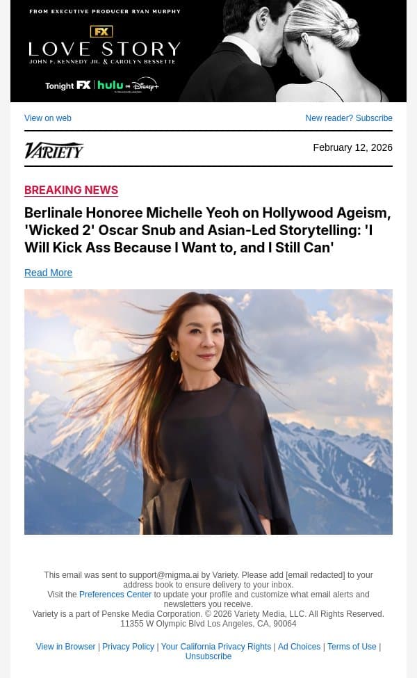 Berlinale Honoree Michelle Yeoh on Hollywood Ageism, 'Wicked 2' Oscar Snub and Asian-Led Storytelling: 'I Will Kick Ass Because I Want to, and I Still Can' email from Variety screenshot