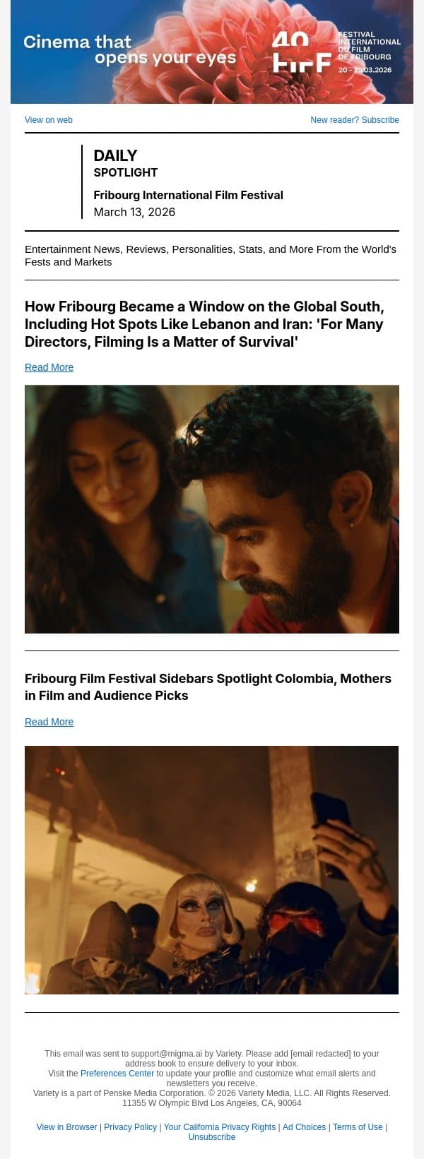How Fribourg Became a Window on the Global South email from Variety screenshot