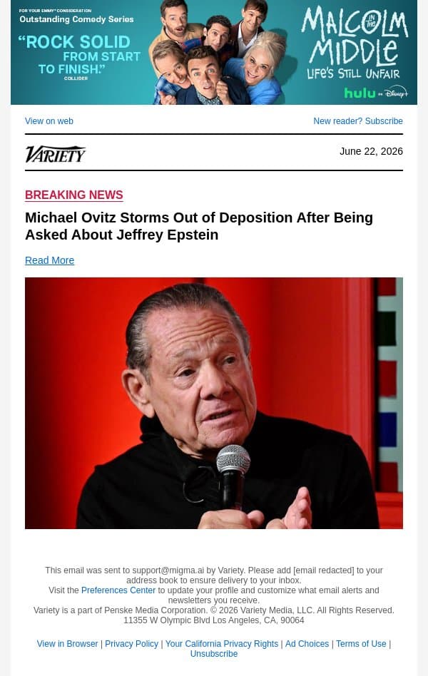 Michael Ovitz Storms Out of Deposition After Being Asked About Jeffrey Epstein email from Variety screenshot