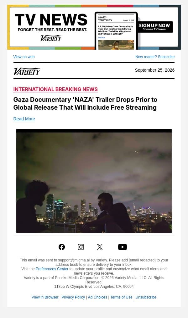 Gaza Documentary 'NAZA' Trailer Drops Prior to Global Release That Will Include Free Streaming email from Variety screenshot