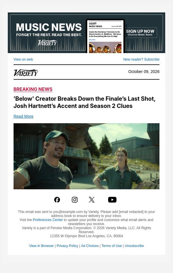 'Below' Creator Breaks Down the Finale’s Last Shot, Josh Hartnett’s Accent and Season 2 Clues email from Variety screenshot