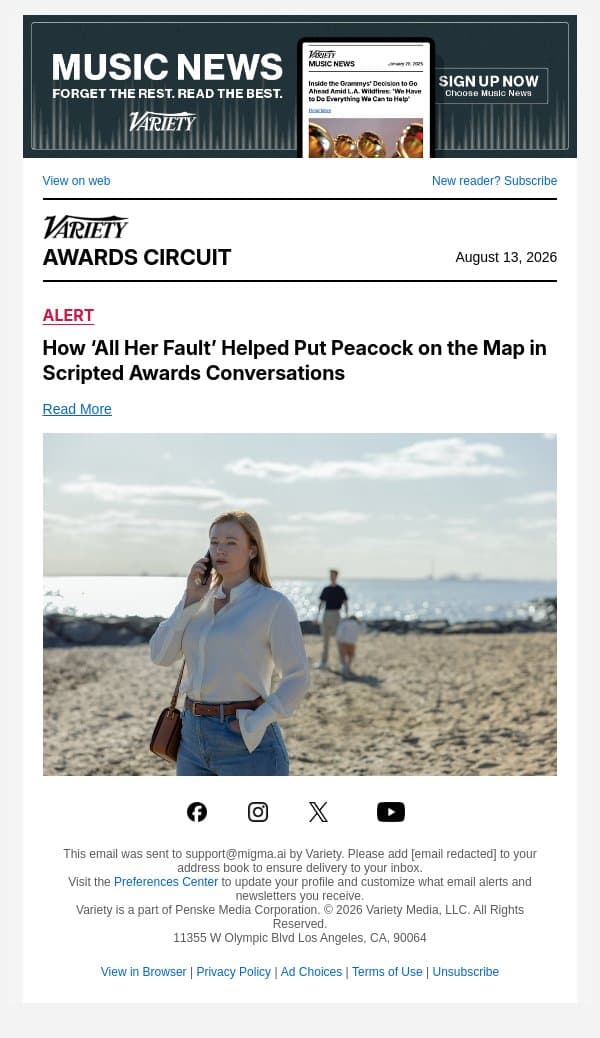 How ‘All Her Fault’ Helped Put Peacock on the Map in Scripted Awards Conversations email from Variety screenshot