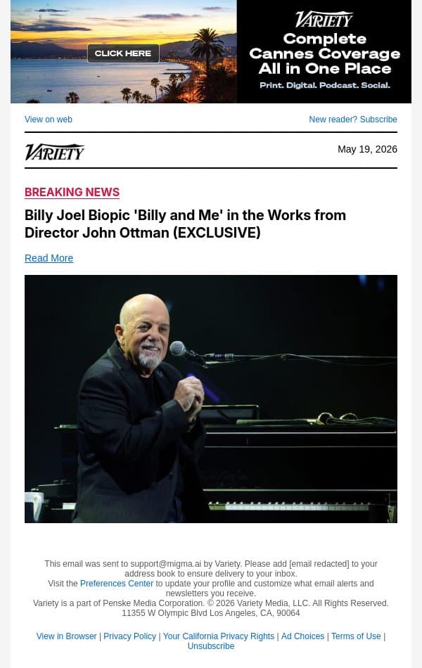 Billy Joel Biopic 'Billy and Me' in the Works from Director John Ottman (EXCLUSIVE) email from Variety screenshot