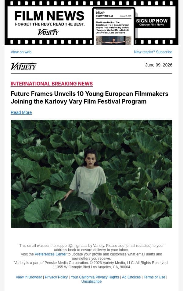 Future Frames Unveils 10 Young European Filmmakers Joining the Karlovy Vary Film Festival Program email from Variety screenshot