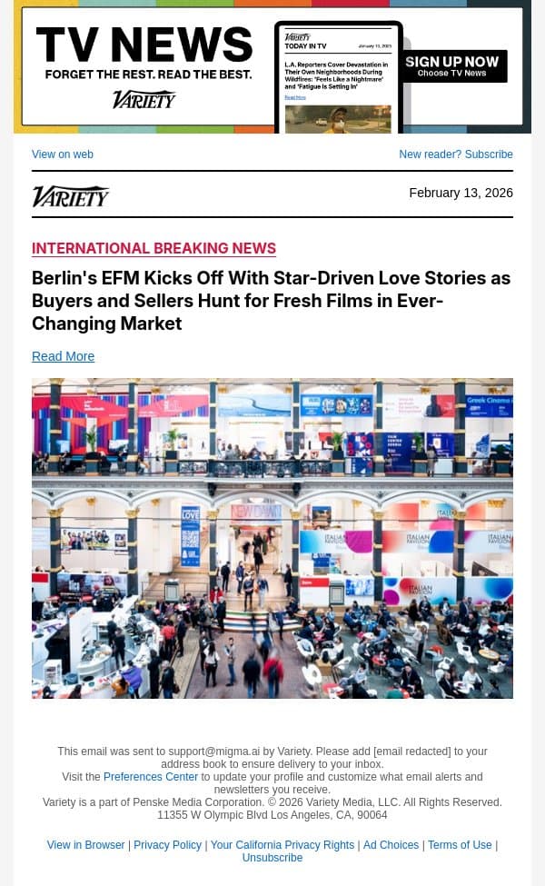 Berlin's EFM Kicks Off With Star-Driven Love Stories as Buyers and Sellers Hunt for Fresh Films in Ever-Changing Market email from Variety screenshot