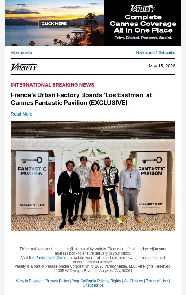 France’s Urban Factory Boards ‘Los Eastman’ at Cannes Fantastic Pavilion (EXCLUSIVE) email from Variety screenshot