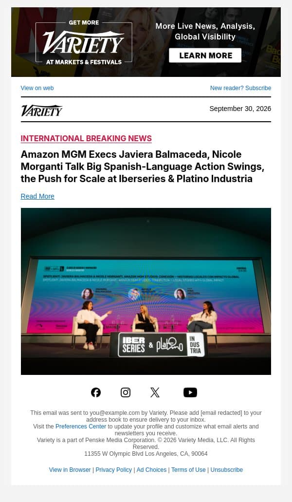 Amazon MGM Execs Javiera Balmaceda, Nicole Morganti Talk Big Spanish-Language Action Swings, the Push for Scale at Iberseries & Platino Industria email from Variety screenshot