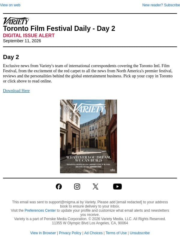 TORONTO FILM FESTIVAL DAY 2: African Filmmakers Hit TIFF With High Hopes; Inside Taron Edgerton Comedy-Thriller 'Everybody Wants to F*** Me', Jay Baruchel Action-Drama 'The Stunt Driver' email from Variety screenshot