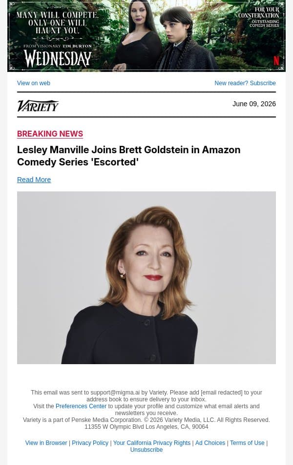 Lesley Manville Joins Brett Goldstein in Amazon Comedy Series 'Escorted' email from Variety screenshot