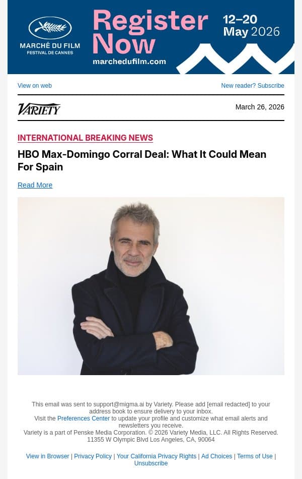 HBO Max-Domingo Corral Deal: What It Could Mean For Spain email from Variety screenshot