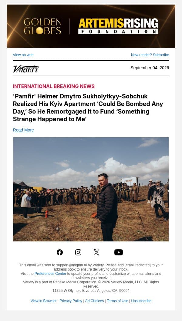 'Pamfir' Helmer Dmytro Sukholytkyy-Sobchuk Realized His Kyiv Apartment ‘Could Be Bombed Any Day,’ So He Remortgaged It to Fund ‘Something Strange Happened to Me’ email from Variety screenshot