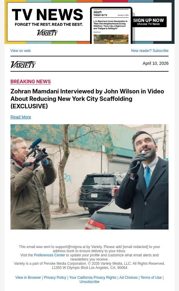Zohran Mamdani Interviewed by John Wilson in Video About Reducing New York City Scaffolding (EXCLUSIVE) email from Variety screenshot