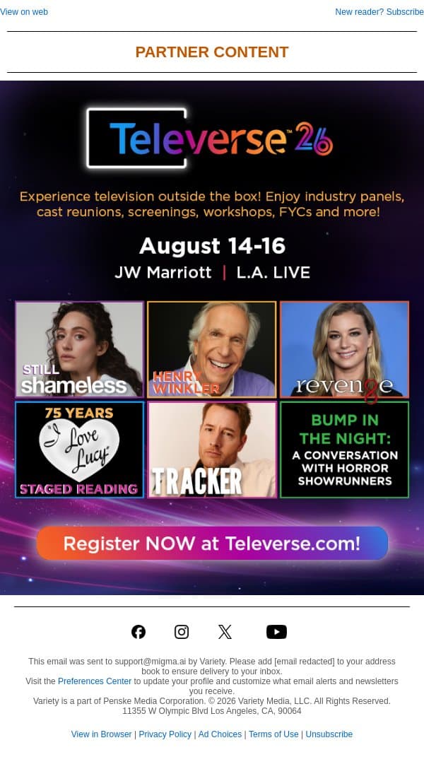 Look Who’s Coming to Televerse 26! email from Variety screenshot